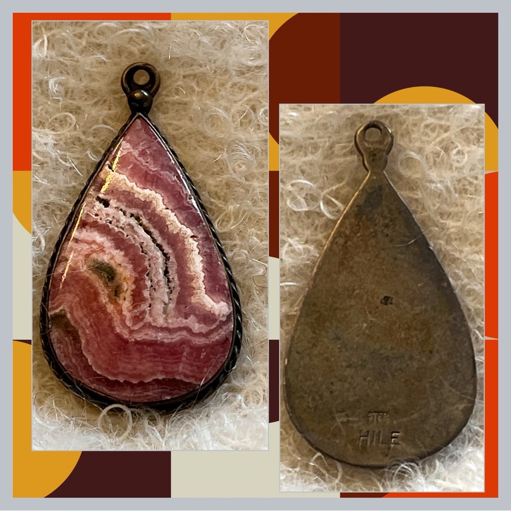 Sterling Bezel + Backed Pendant Gemstone possibly? Rhodochrosite Marked "HILE"